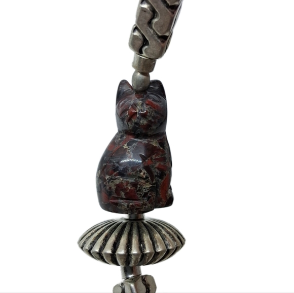 Vintage Jasper Cat Jewelry Set- Bold 80s Statement Necklace + Earrings - Picture 10 of 13